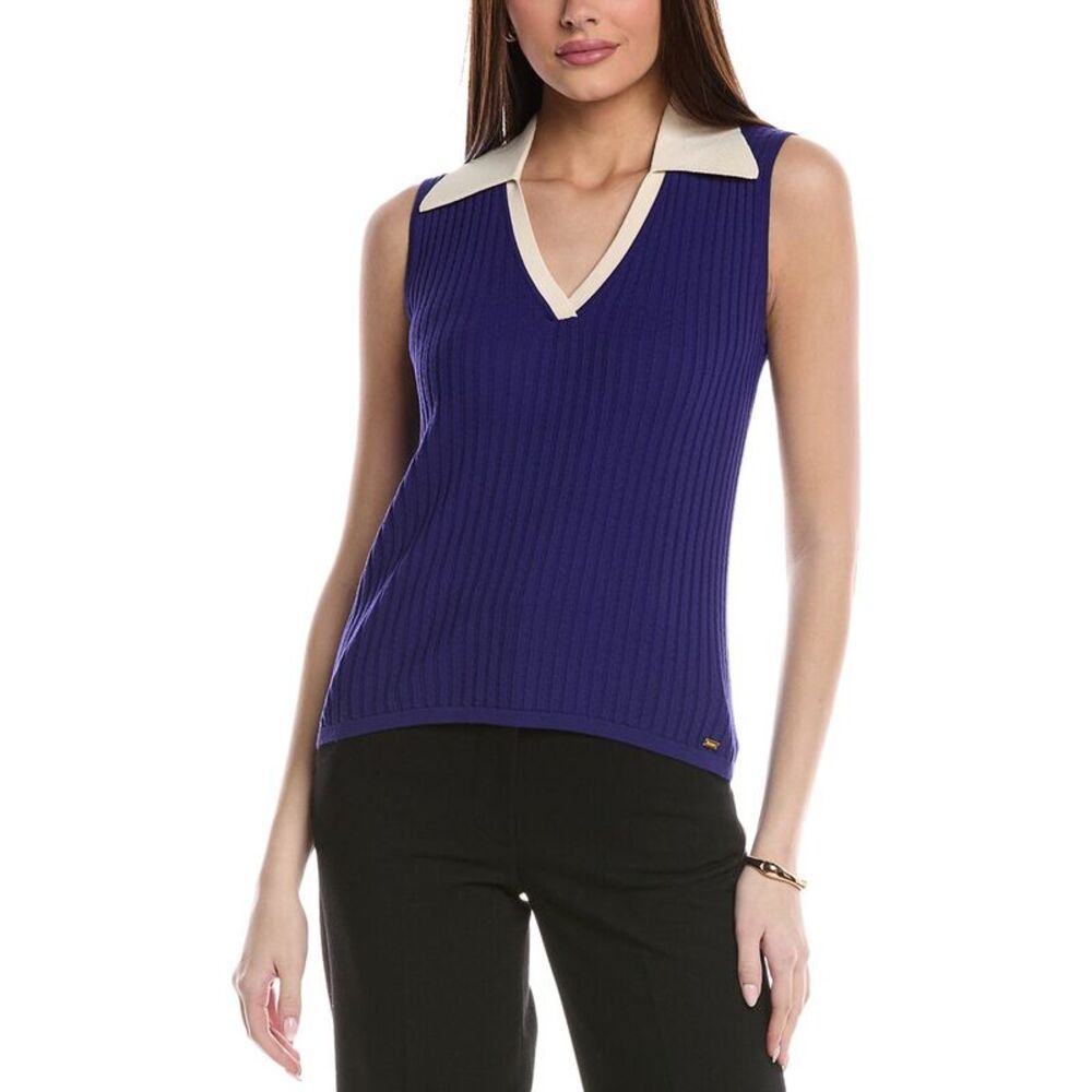 St. John Womens  Textured Rib Knit Collar Shell, White